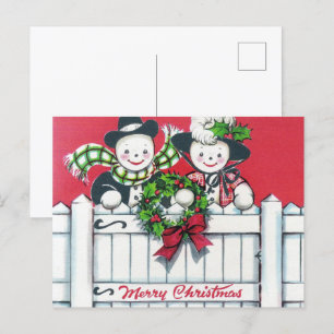 Cartão Postal De Festividades casal de neve de natais vintages retrorados