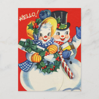 Cartão Postal De Festividades casal de neve de natais vintages retrorados