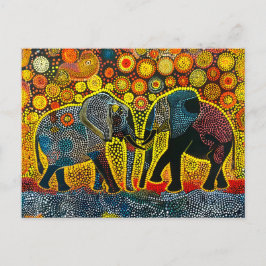 Cartão Postal De Festividades Casal elefante com girassóis
