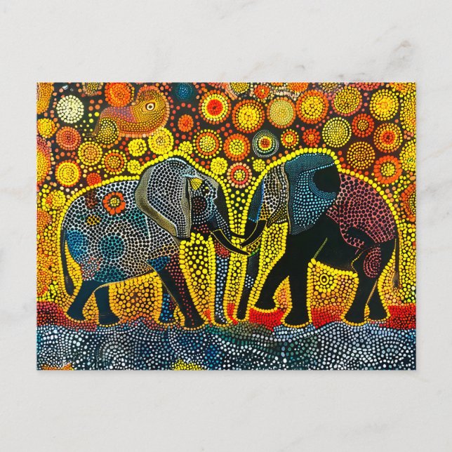 Cartão Postal De Festividades Casal elefante com girassóis (Frente)