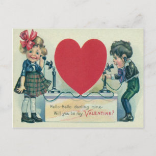 Cartão Postal De Festividades Casal Retroativo Vintage Na Placa De Namorados Tel