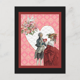 Cartão Postal De Festividades Casal Rococo francês e namorados cor-de-rosa do