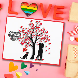 Cartão Postal De Festividades Casal Romântico de Árvores do Coração