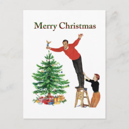 Cartão Postal De Festividades Casal Vintage de 1950 Feliz Natal