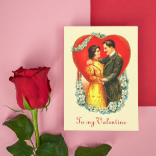 Cartão Postal De Festividades Casal Vintage Edwardian Namorados Floral