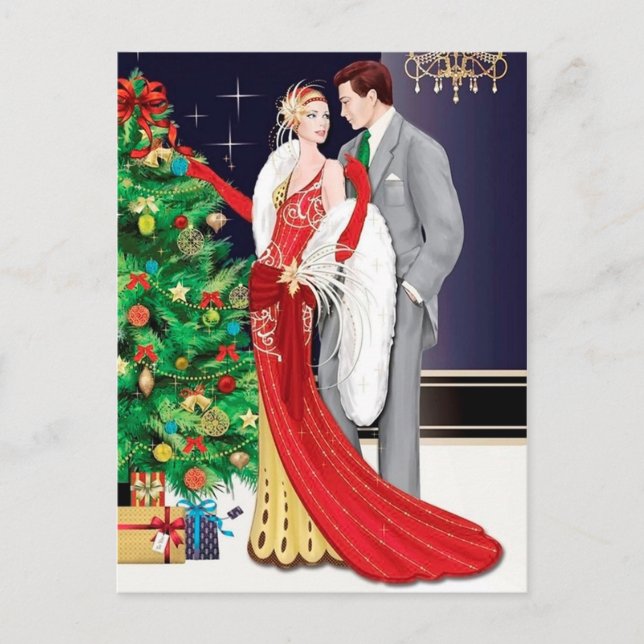 Cartão Postal De Festividades Casal vintage retrô art déco festivo (Frente)