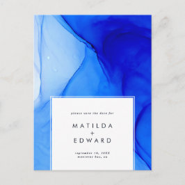 Cartão Postal De Festividades casamento azul e branco moderno e elegante