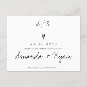 Cartão Postal De Festividades Casamento Branco Negro Minimalista Salva A Data