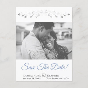 Cartão Postal De Festividades Casamento de Foto Elegante Azul e Cinza Salve a Da
