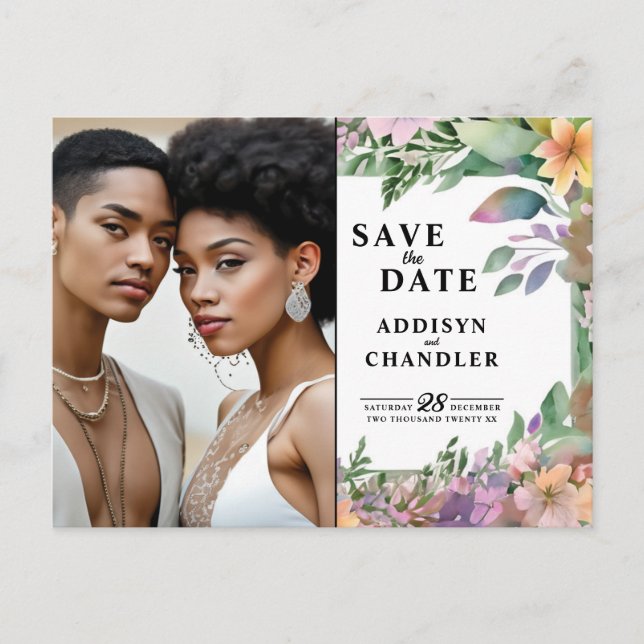 Cartão Postal De Festividades Casamento de Pastel Watercolor (Frente)