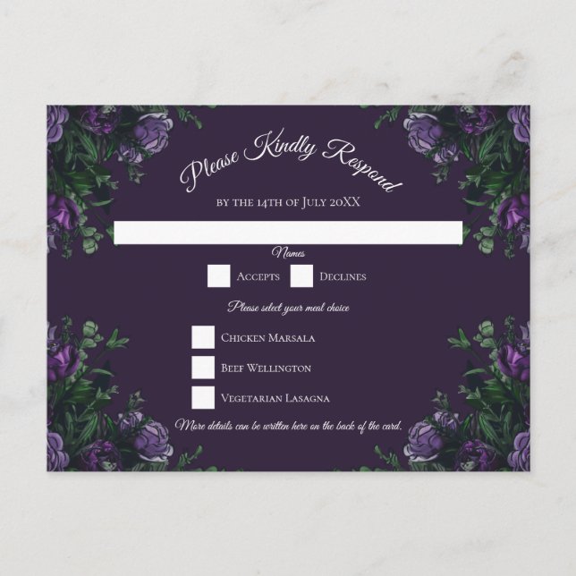 Cartão Postal De Festividades Casamento Floral Roxo (Frente)