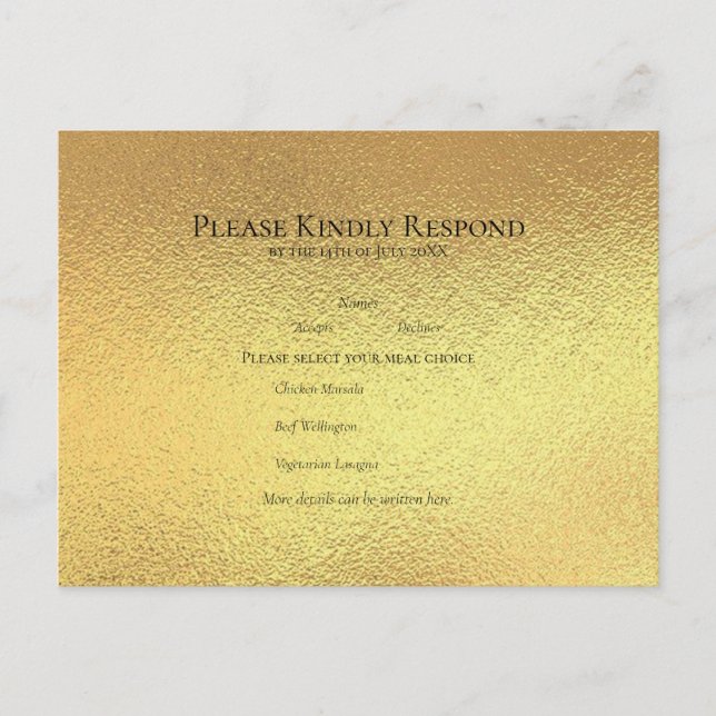 Cartão Postal De Festividades Casamento Gótico Dourado Elegante Negra (Frente)