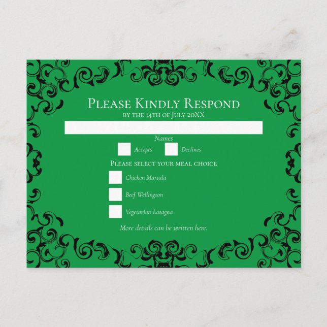 Cartão Postal De Festividades Casamento Gótico Negra e Verde (Frente)