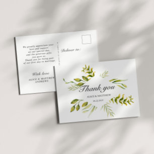 Cartão Postal De Festividades Casamento Verde da Folhagem de inverno Obrigado Ca
