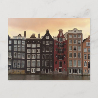 Cartão Postal De Festividades Casas do Canal de Amsterdã ao Pôr do Sol