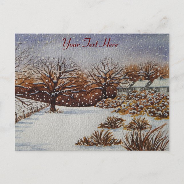 Cartão Postal De Festividades cascas ruáticas de natal atmosféricas cena de neve (Frente)