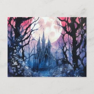 Cartão Postal De Festividades Castelo Gótico Full Moon Forest Halloween