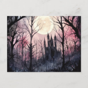 Cartão Postal De Festividades Castelo Gótico Full Moon Forest Halloween
