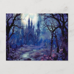 Cartão Postal De Festividades Castelo Gótico Full Moon no Halloween Florestal