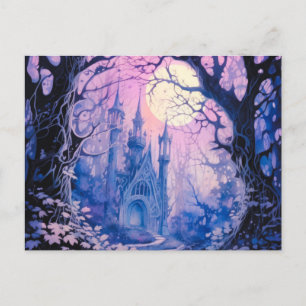 Cartão Postal De Festividades Castelo Gótico Full Moon no Halloween Florestal