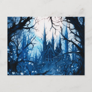 Cartão Postal De Festividades Castelo Gótico Full Moon no Halloween Florestal