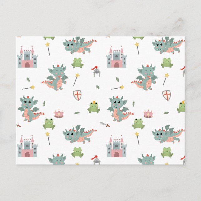 Cartão Postal De Festividades Castelo Medieval Dragon Knights Fairytale (Frente)