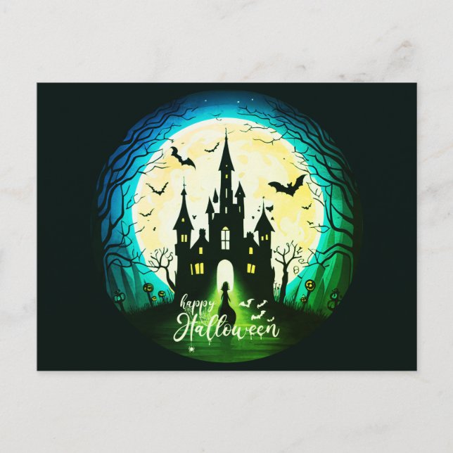 Cartão Postal De Festividades Castle Haunted Happy Halloween Creepy (Frente)