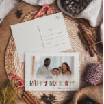 Cartão Postal De Festividades Casual Colorful Happy Holidays Faded Photo<br><div class="desc">This green casual colorful happy holidays faded photo holiday postcard is perfect for your fun, creative, bright greeting. It's unique, playful modern font in red, boho tan, and light and dark green, make for a happy seasonal feel. If your looking to brighten up your loved ones' dark winter with some...</div>