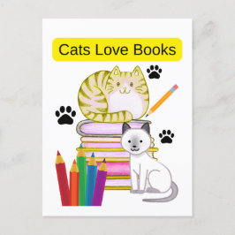 Cartão Postal De Festividades Cat ama livros