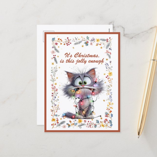 Cartão Postal De Festividades Cat and Lights It's Christmas Is This Jolly Enough (Frente/Verso In Situ)