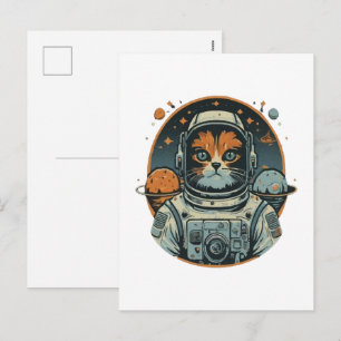 Cartão Postal De Festividades Cat-astronauta em Asteroides
