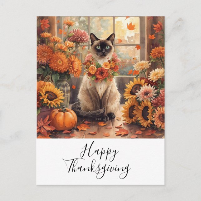 Cartão Postal De Festividades Cat Thankanding Fall teme para Cat Lovers (Frente)