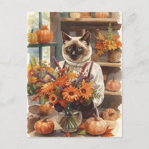 Cartão Postal De Festividades Cat Thankanding Fall teme para Cat Lovers