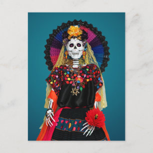 Cartão Postal De Festividades Catrina Elegante no Ataque Tradicional Mexicano