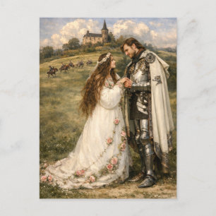 Cartão Postal De Festividades Cavaleiro Medieval, Castelo & Princesa