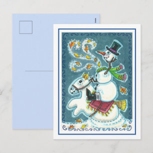 CARTÃO POSTAL DE FESTIVIDADES CAVALEIRO SEM CABEÇA BONECA DE NEVE, HUMOR DE NATA