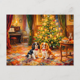Cartão Postal De Festividades Cavalier Spaniels na Árvore de Natal
