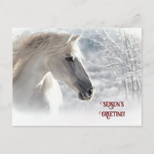 Cartão Postal De Festividades Cavalo Branco e Neve Saudáveis da Estação