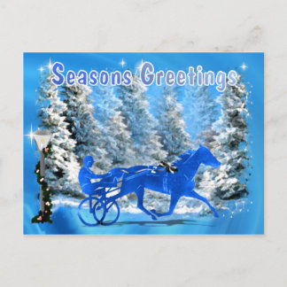Cartão Postal De Festividades Cavalo de Harness Blue Xmas