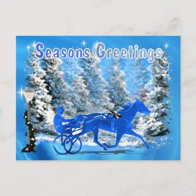 Cartão Postal De Festividades Cavalo de Harness Blue Xmas (Frente)