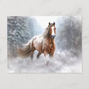 Cartão Postal De Festividades Cavalo de Natal e Neve