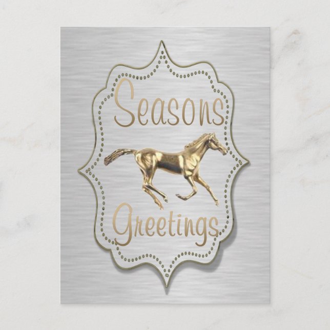 Cartão Postal De Festividades Cavalo Dourado no feriado prateado (Frente)