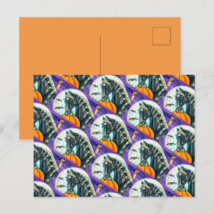CARTÃO POSTAL DE FESTIVIDADES CAVALO MÁGICO PRETO, OWL, JACK O LANTERN & SKULLS