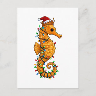 Cartão Postal De Festividades Cavalo-Marinho Festivo Usando um Chapéu de Papai N