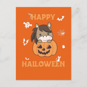 Cartão Postal De Festividades Cavalo No Abóbora Cavalos Doces Feliz Halloween
