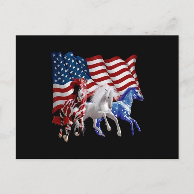 Cartão Postal De Festividades Cavalos - Bandeira Americana (Frente)
