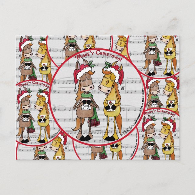 Cartão Postal De Festividades Cavalos Carineiros - 'Mare'y Christmas (Frente)
