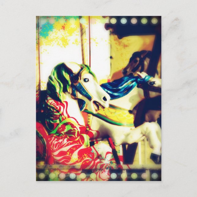 Cartão Postal De Festividades Cavalos de feliz-volta, Verão Flashback Arte Digit (Frente)