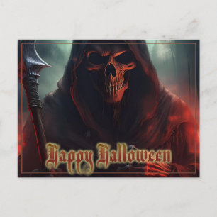 Cartão Postal De Festividades Caveira da Morte no Halloween Arte Assustadora
