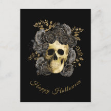 Caveira Gótica Preto & Rosas Glitter Dourado Hallo